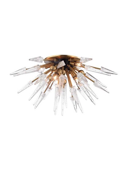 Sparta Flush-Mount Ceiling Light in Aged Brass.